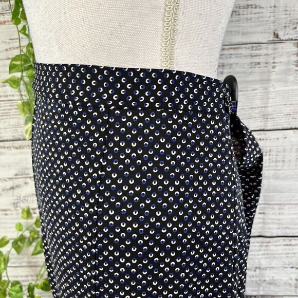 Talbots Skirt size 16 Pet Black Blue Polka Dots Slinky Above Knee Flared Stretch - Picture 9 of 13
